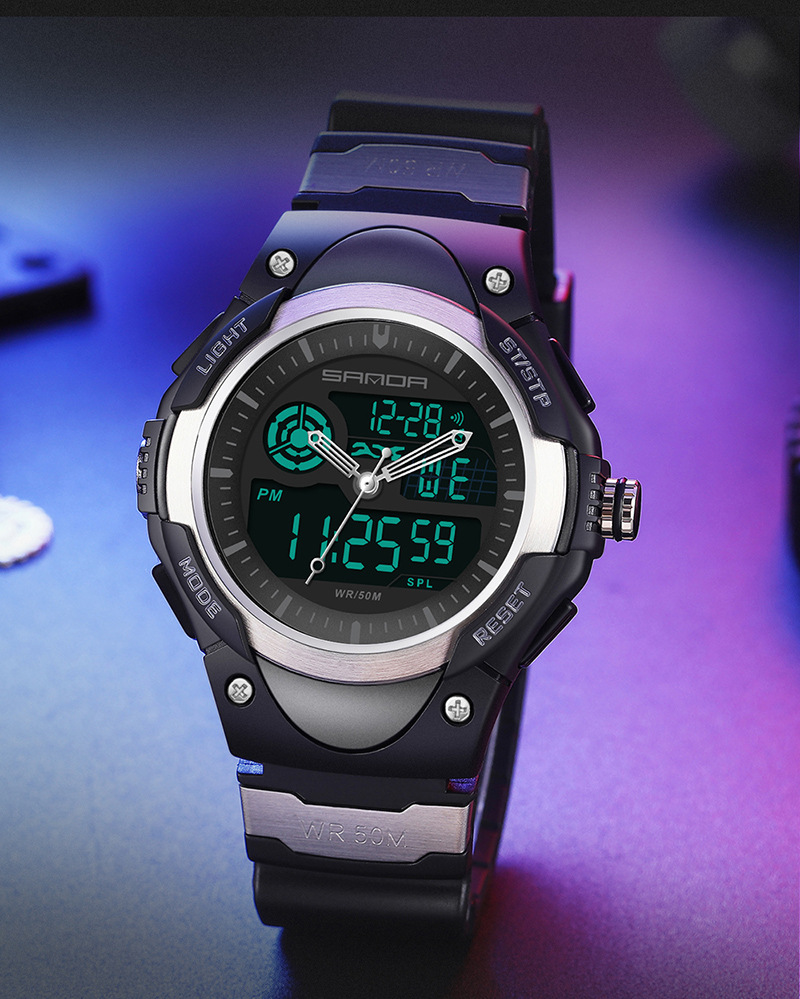 三达新品男士款时尚潮流炫酷多功能电子表户外防水韩版简约手表