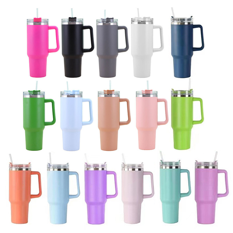 Cross-Border 40Oz New Handle Cup 304 Stainless Steel Straw Large Ice Cup Car Portable Thermos Cup Wholesale