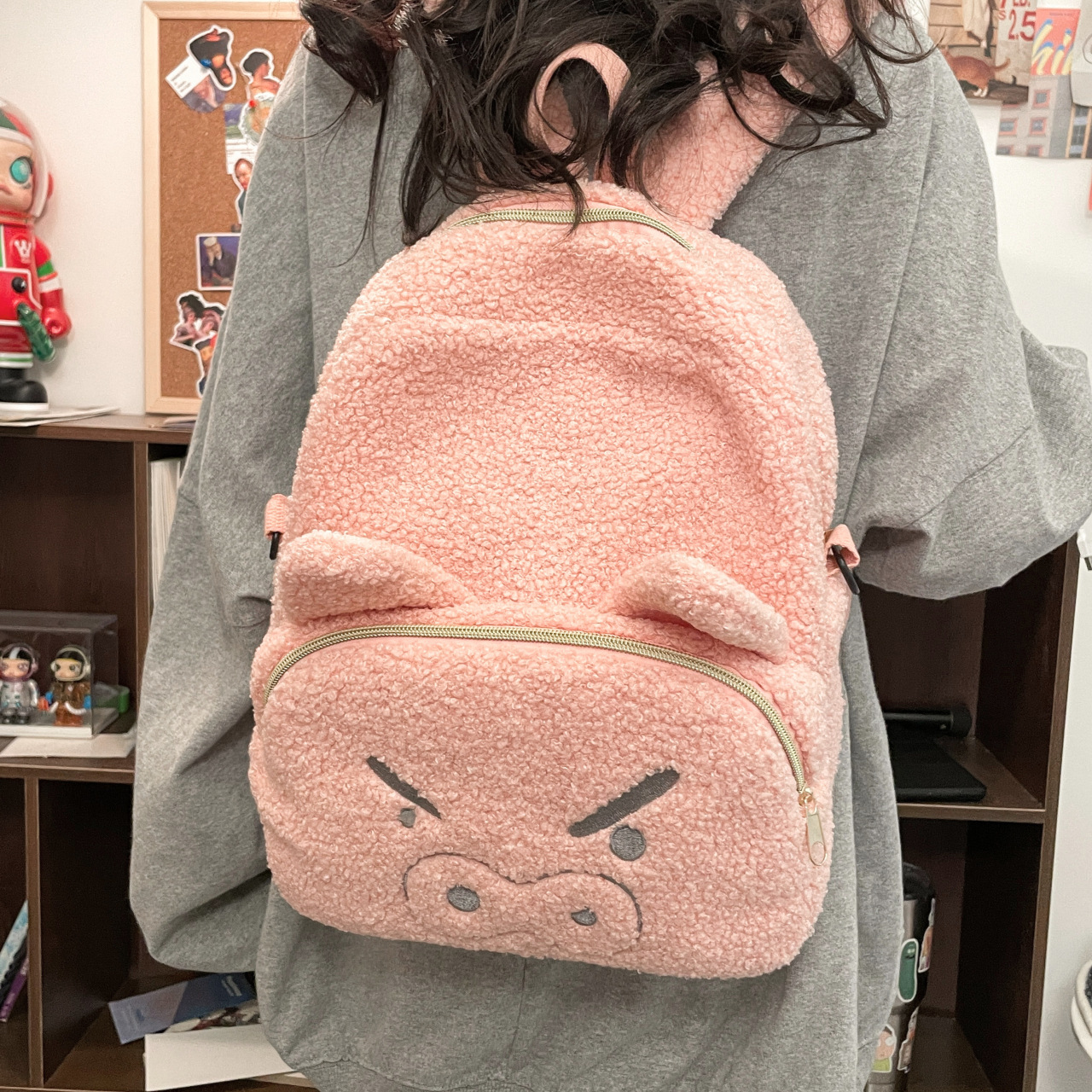 White Cartoon Plush Large Capacity Backpack High School Student Schoolbag Cute Pink Pig All-Match Backpack