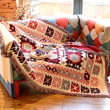美式乡村双面多人沙发巾垫北欧纯棉全盖出口几何针织线毯防滑枫拓