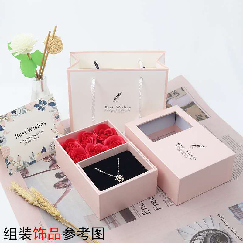 Valentine's Day Birthday Gift for Girlfriend Rose Preserved Fresh Flower Gift Box Ring Necklace Jewelry Packing Box