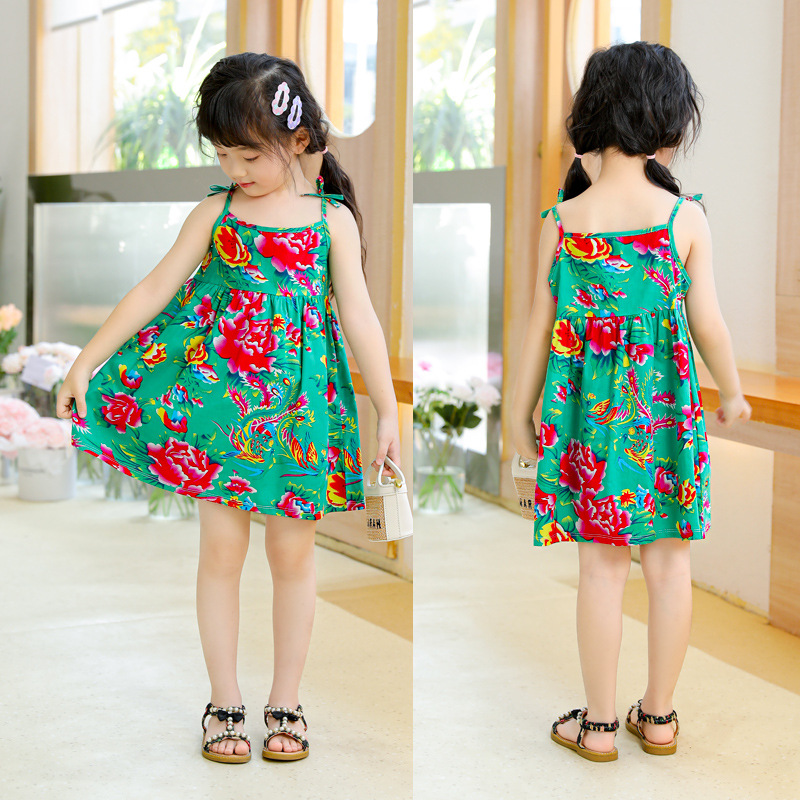 fashion baby girl northeast big flower summer new dress 2024 summer suspender skirt thin fashionable princess dress