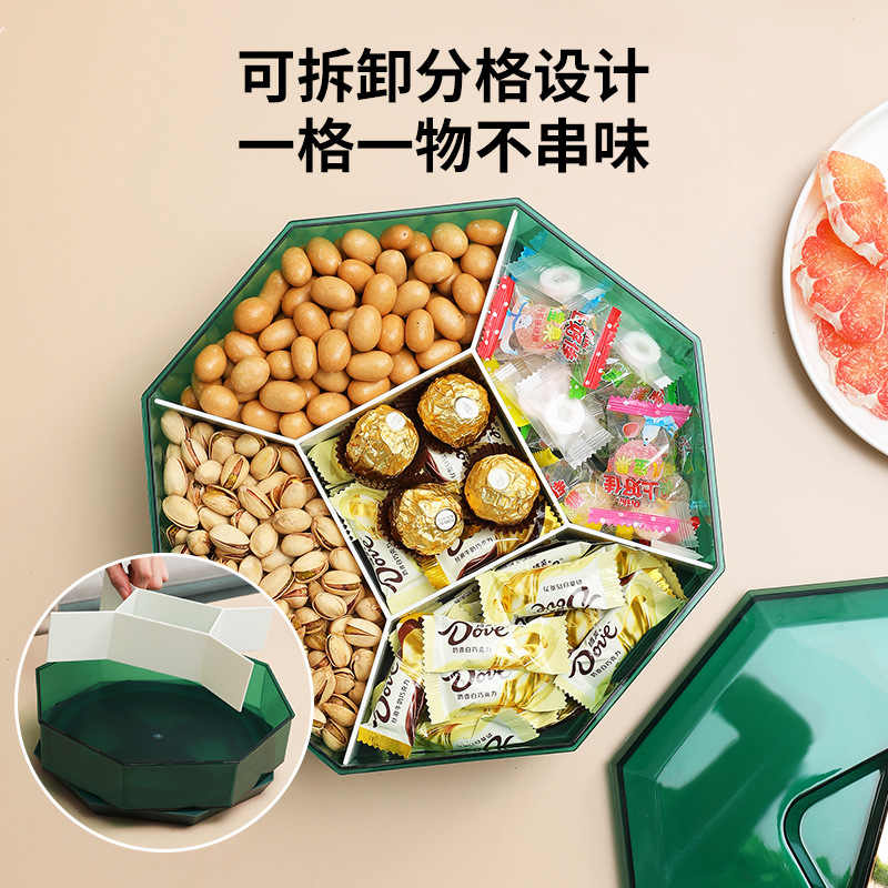 Transparent Rotating Fruit Plate Household Living Room Candy Box Melon Seeds Snack Solid Dried Fruit Tray Snack Divided Plate 0779-1