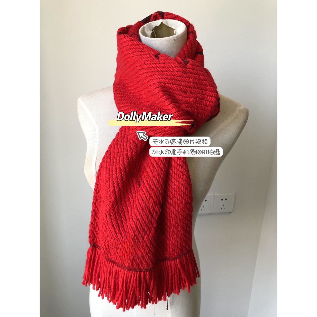 唐嫣同款红色羊毛围巾女冬季大牌字母提花披肩日韩百搭保暖围脖