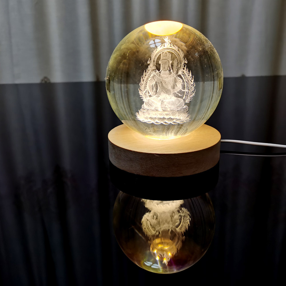水晶球内雕佛像摆件水晶阿弥陀佛西方三圣佛教用品观音菩萨佛像