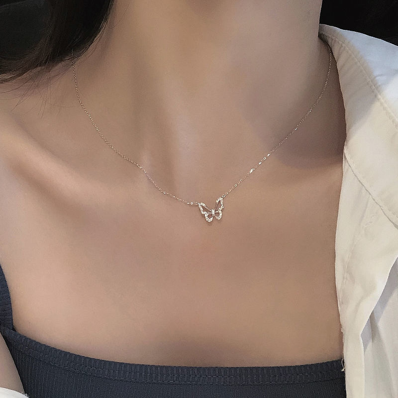 Super Fairy ~ Crystal Butterfly Necklace for Women Simple All-Match Niche Design Choker Trendy Necklace Clavicle Chain for Women