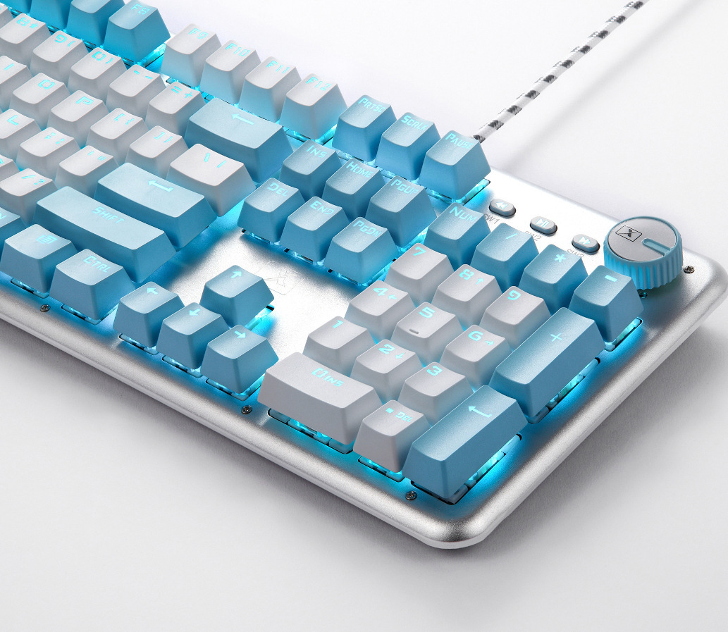 跨境新盟x9白色蓝色双拼机械键盘全键无冲多功能高特轴机械键盘亚