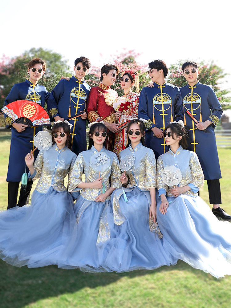 中式伴娘伴郎服姐妹装兄弟团汉服新娘秀禾服2023夏季新款结婚礼服