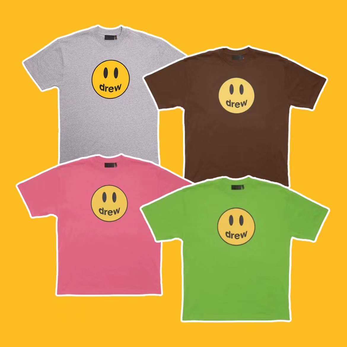 过验天花板zhi drew比伯同款笑脸印花短袖高街风休闲情侣宽松t恤