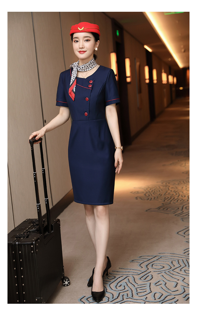 职业装连衣裙短袖灰色空姐制服航空飞机面试服装女美容师工作服夏