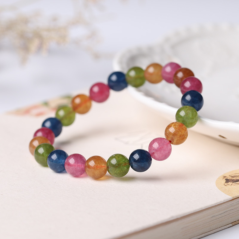精品天然巴西彩虹碧玺手链西瓜碧手链马卡龙色系情侣饰品工厂直销