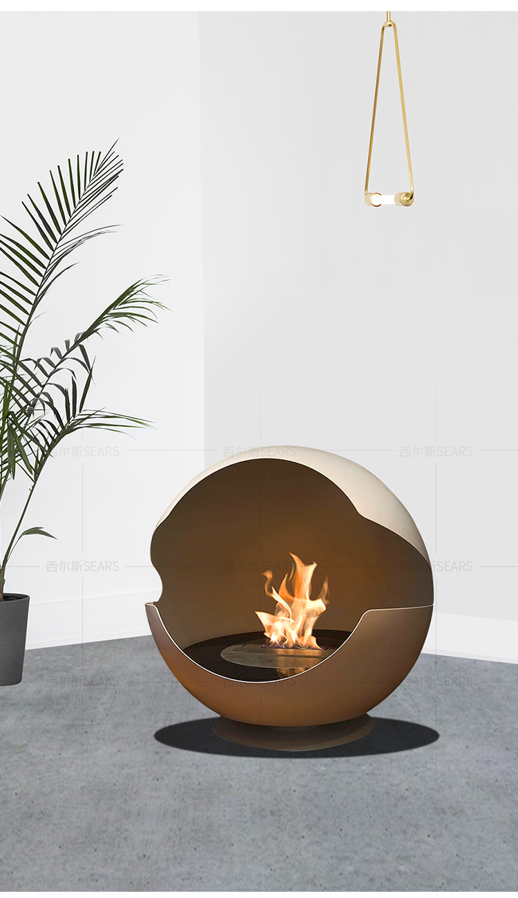 定制智能酒精壁炉真火家用铸铁取暖圆形壁炉真火焰装饰客厅