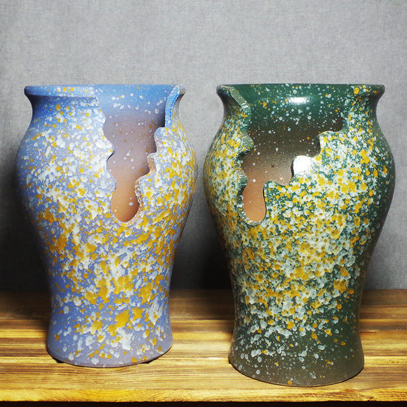 陶瓷花盆特大批发多肉透气老桩缺口悬崖大号瓷罐紫乐造型瘦高切口