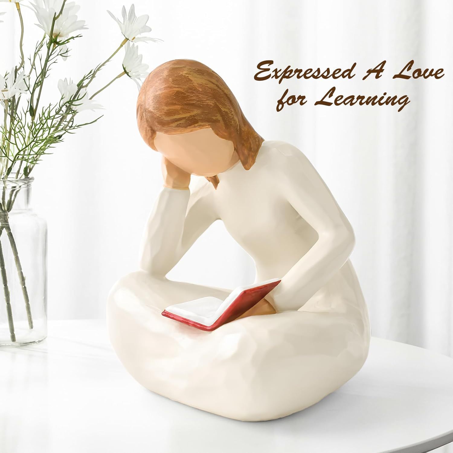 跨境创意白色的可爱读书小女孩家居客厅书架树脂工艺品装饰小摆件