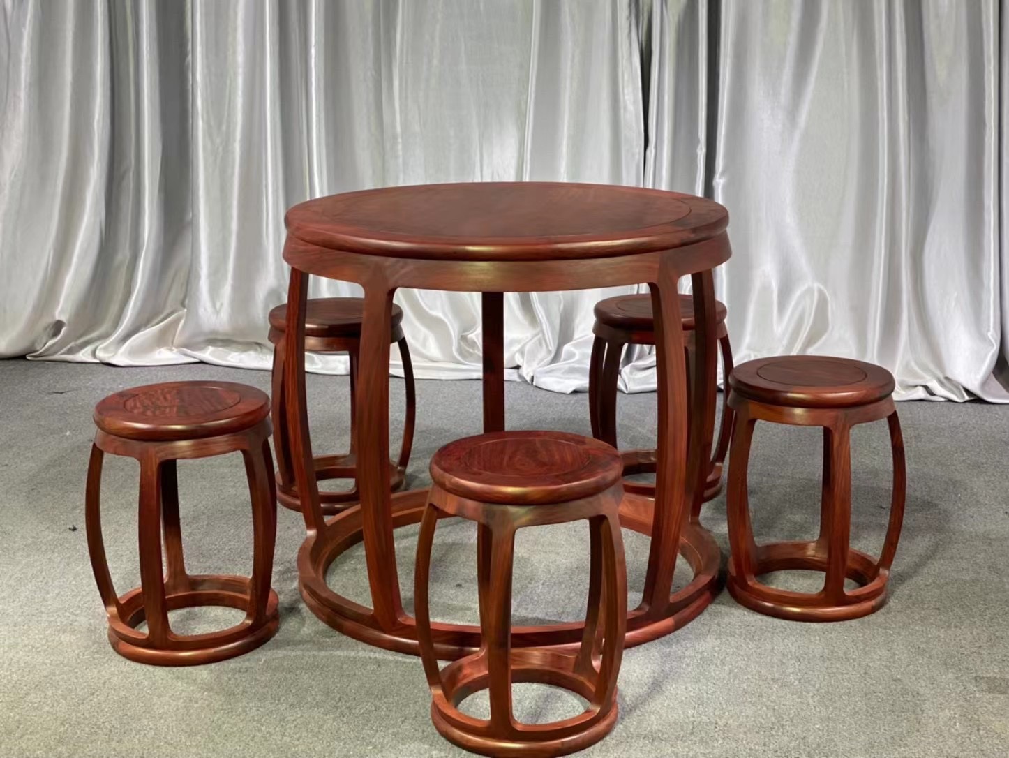 赞比亚血檀非洲小叶紫檀六件套五子登科休闲圆桌中式仿古红木家具