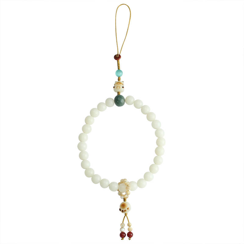 Chinese Style White Jade Bodhi Short Phone Chain Pendant Flexible Ring Bodhi Root Cat's Paw Wrist Lanyard Anti-Lost Hanging Ornaments