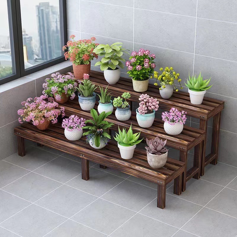 防腐木子室内花架置物架阳台落地碳化实木绿萝花盆架阶梯户外多层