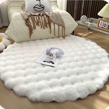 奶油风泡泡绒圆形地毯家用卧室沙发床边毯客厅茶几衣帽间纯色地垫