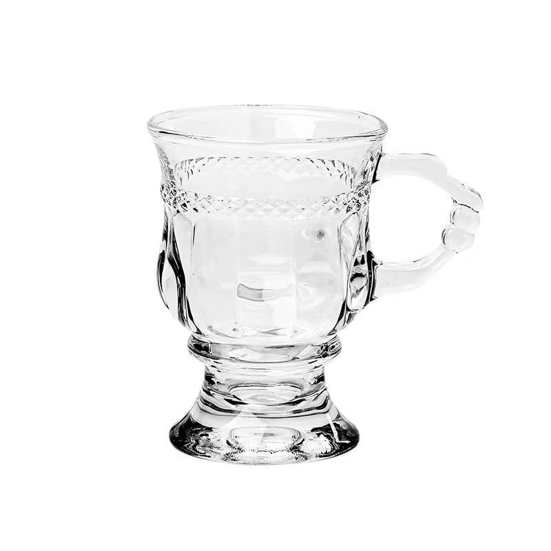 Simple Retro Embossed European Style Water Cup Glass Hand Gift Amber Creative Ins Glass Cup Coffee Cup