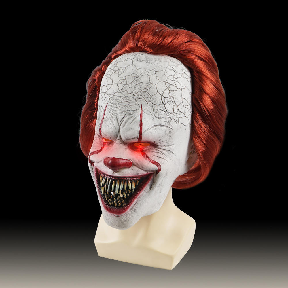 厂家现货供应美国吓人故事小丑回魂发光乳胶面具头套万圣节搞怪