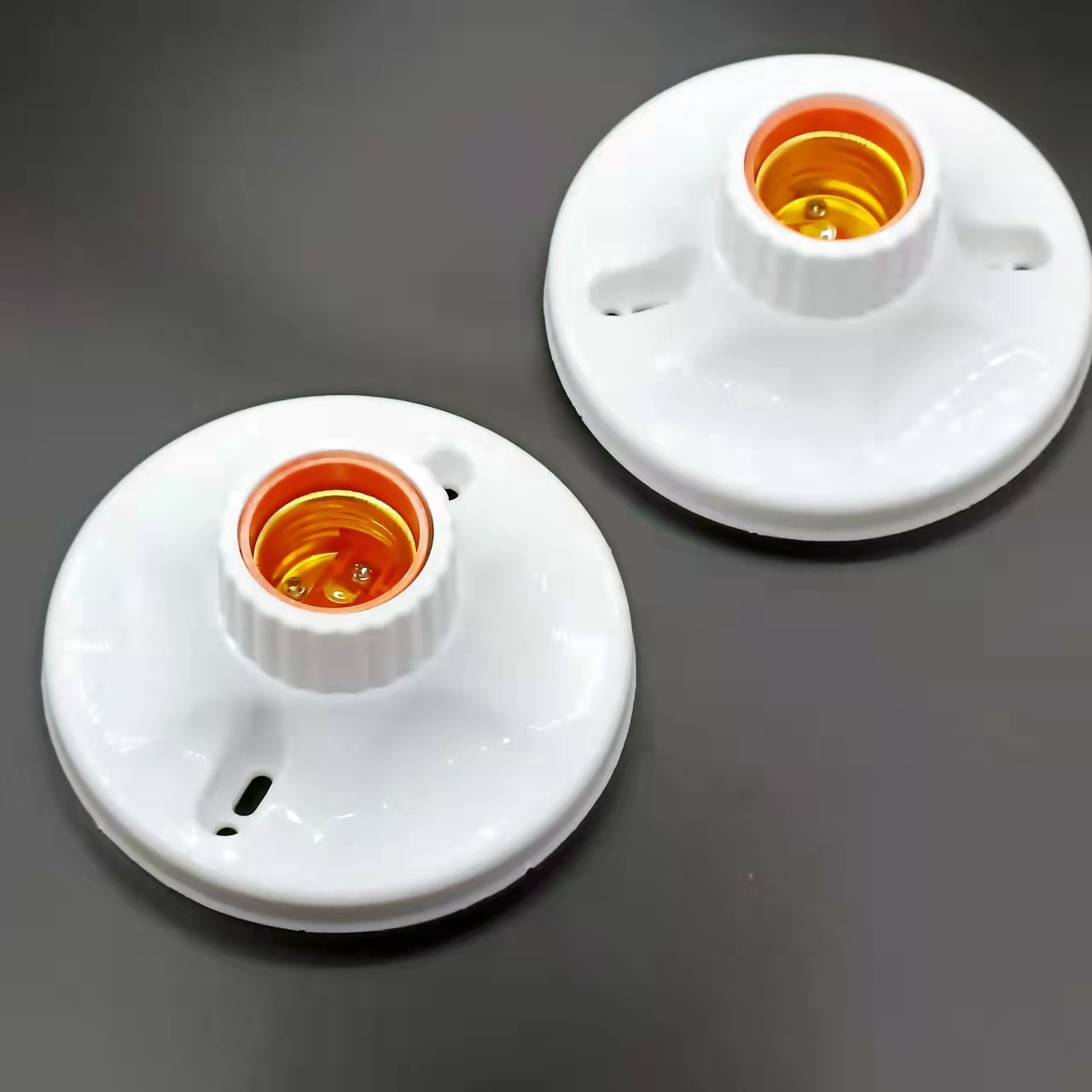 e27螺口灯座悬吊式螺纹灯口白色圆形家用带胶木内胆塑料平灯头