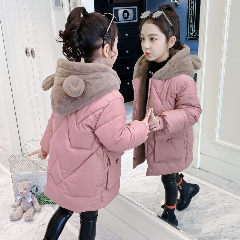 Girls'cotton-Padded Clothes Thick Winter Clothes 2023 New Children's Medium and Large Children's down Cotton-Padded Coat Cute Mid-Length Fashionable Jacket