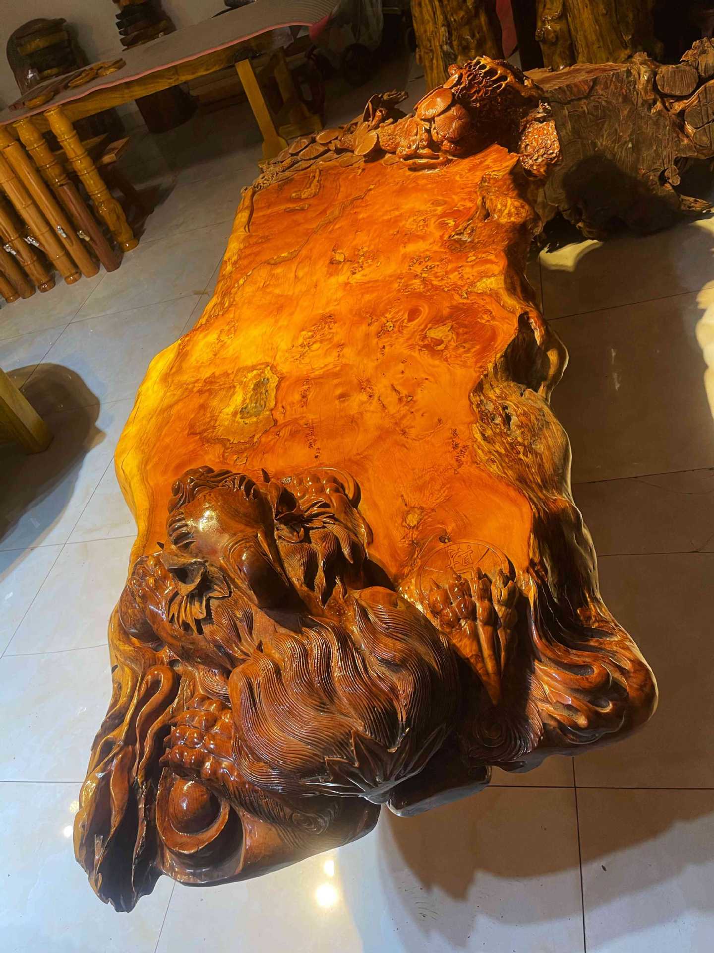 红豆木貔貅大板整体制作老料红豆杉大板树瘤大板茶盘茶台茶桌