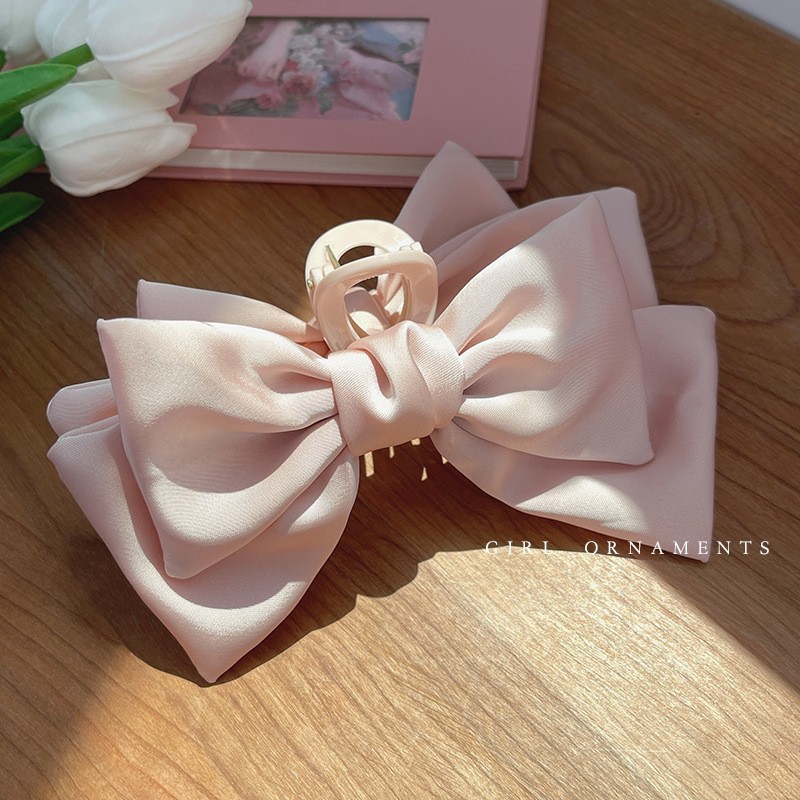 Large Bow Barrettes High-Grade Updo Hair Claw Satin Ribbon Shark Clip Elegant Princess Headdress Wholesale