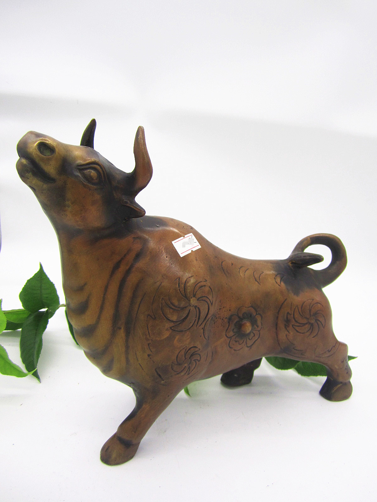 纯铜风车风水金钱生肖牛摆件 牛转乾坤梅花黄铜牛摆设