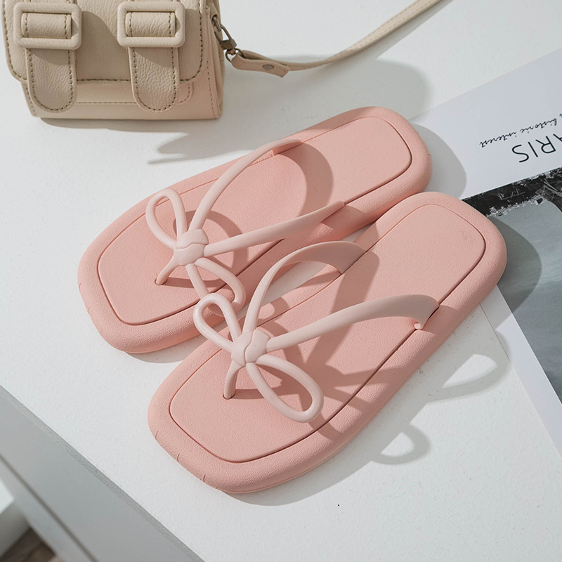 Korean Style Seaside Holiday Slippers Women's Summer Non-Slip Student Bow Fairy Wind Beach Flip Flops Women's Outer Wear