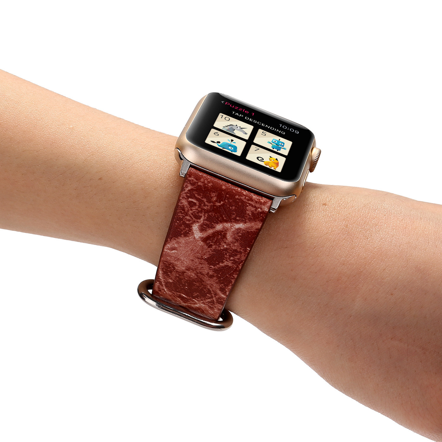 适用苹果手表apple watch6/se真皮表带54321大理石纹个性创意腕带