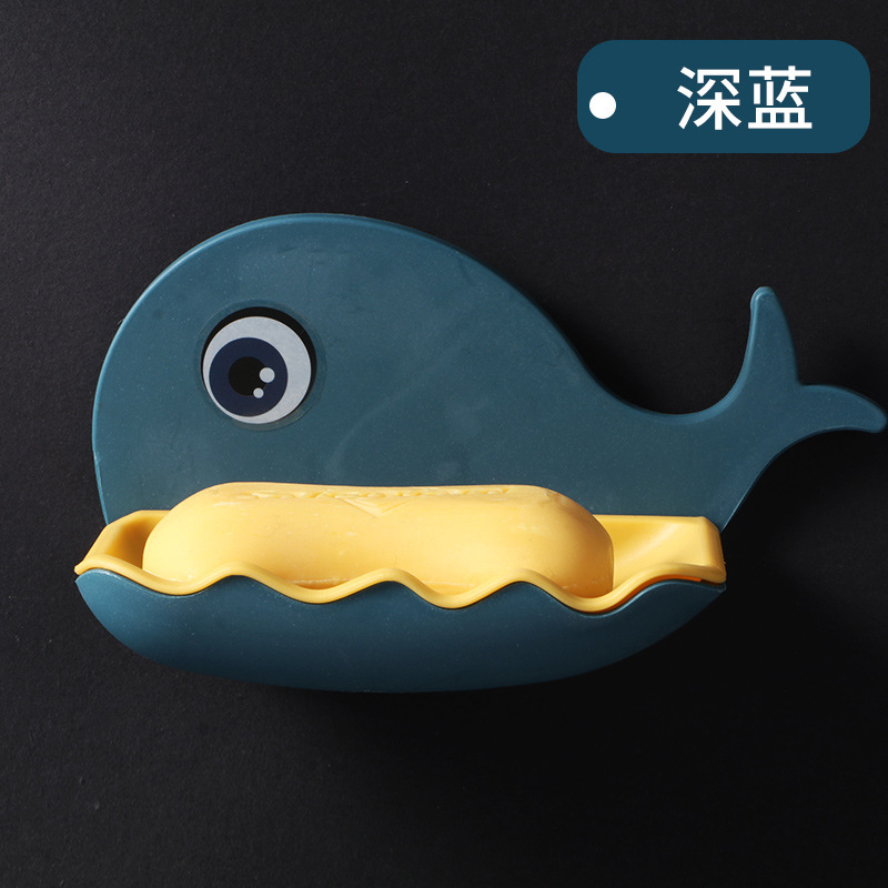 Whale Soap Box Suction Cup Wall-Mounted Soap Box Holder Cute Draining Bathroom Punch-Free Storage Rack Soap Box