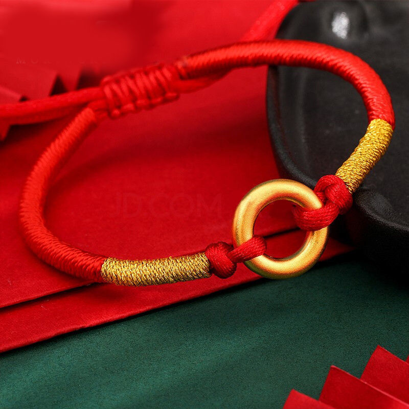 黄金乾坤圈平安扣转运珠足金999同心圆金刚圈龙凤扣情侣手链手绳