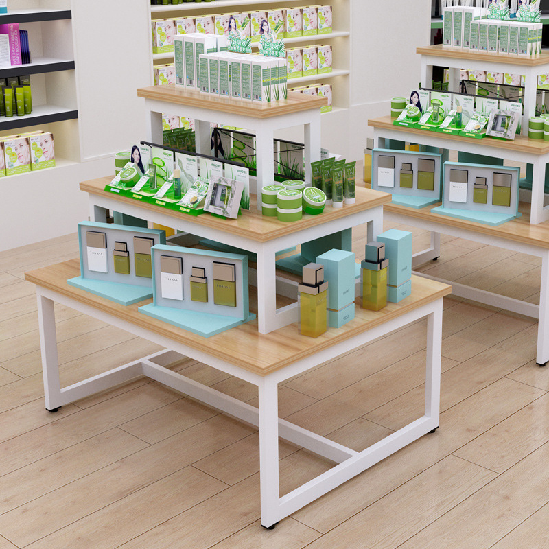 流水台展示台化妆品中岛柜展示柜母婴组合三层高低展台超市鞋货架