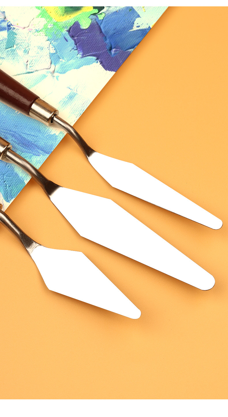 厂家批发油画调色刀美术刮刀木柄颜料刮刀水粉丙烯调色刀铲刀套装