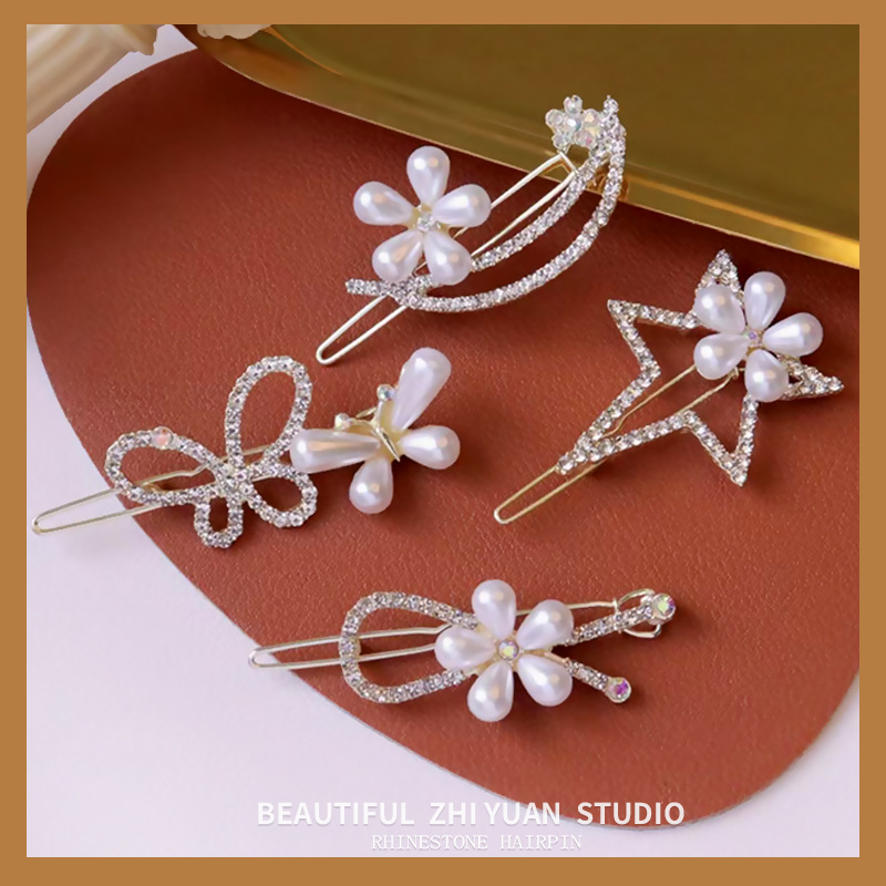 Korean Style Rhinestone Barrettes Female Butterfly Pearl Fresh Bang Clip Cute Super Fairy Side Clip Ornament Wholesale Hairpin