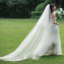 新娘头纱2023新款双层3米长白色香槟色长拖尾主婚纱配饰带发梳热
