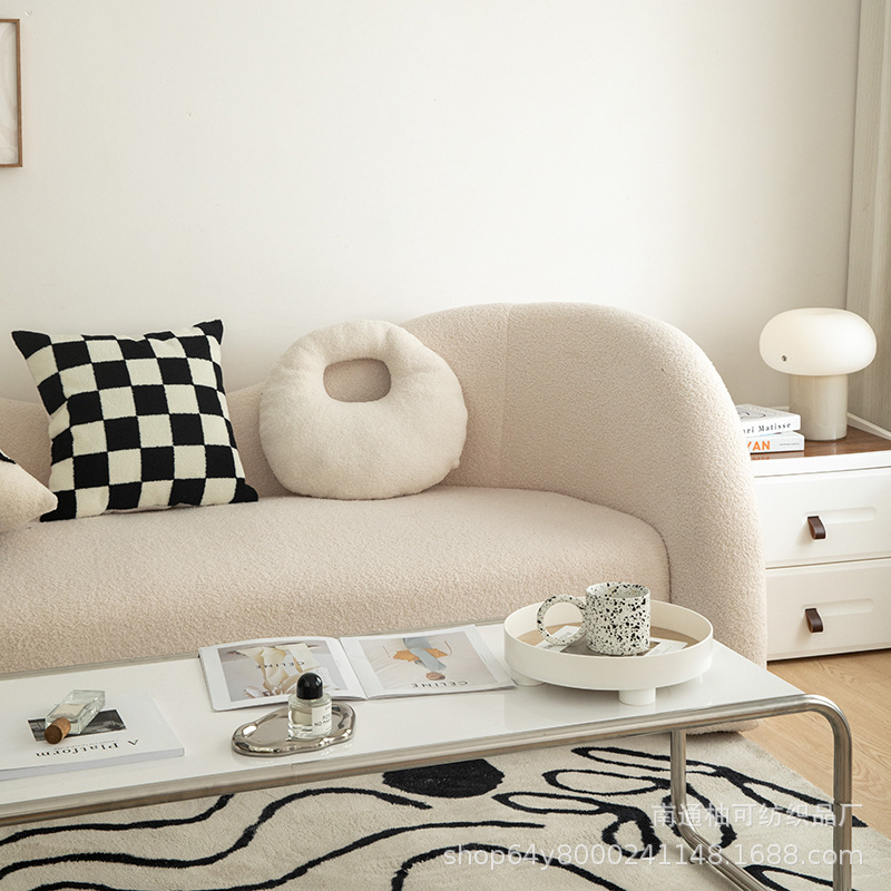 新品棋盘格抱枕客厅沙发组合靠枕套装家用异形几何靠背圈圈绒