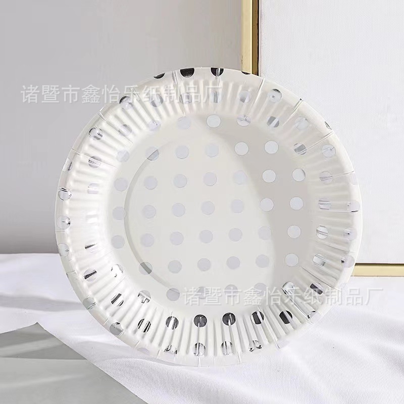 Factory Direct Sale Disposable 9-Inch Thickened Paper Plate for Cake Birthday Party Gathering round Hot Gold Foil Plate Wholesale