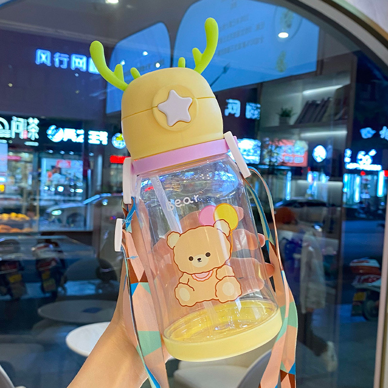 New Internet Celebrity Cup Cartoon Drinking Cup Children's Large Capacity Antlers Plastic Cup Student Gift Cup with Straw Wholesale