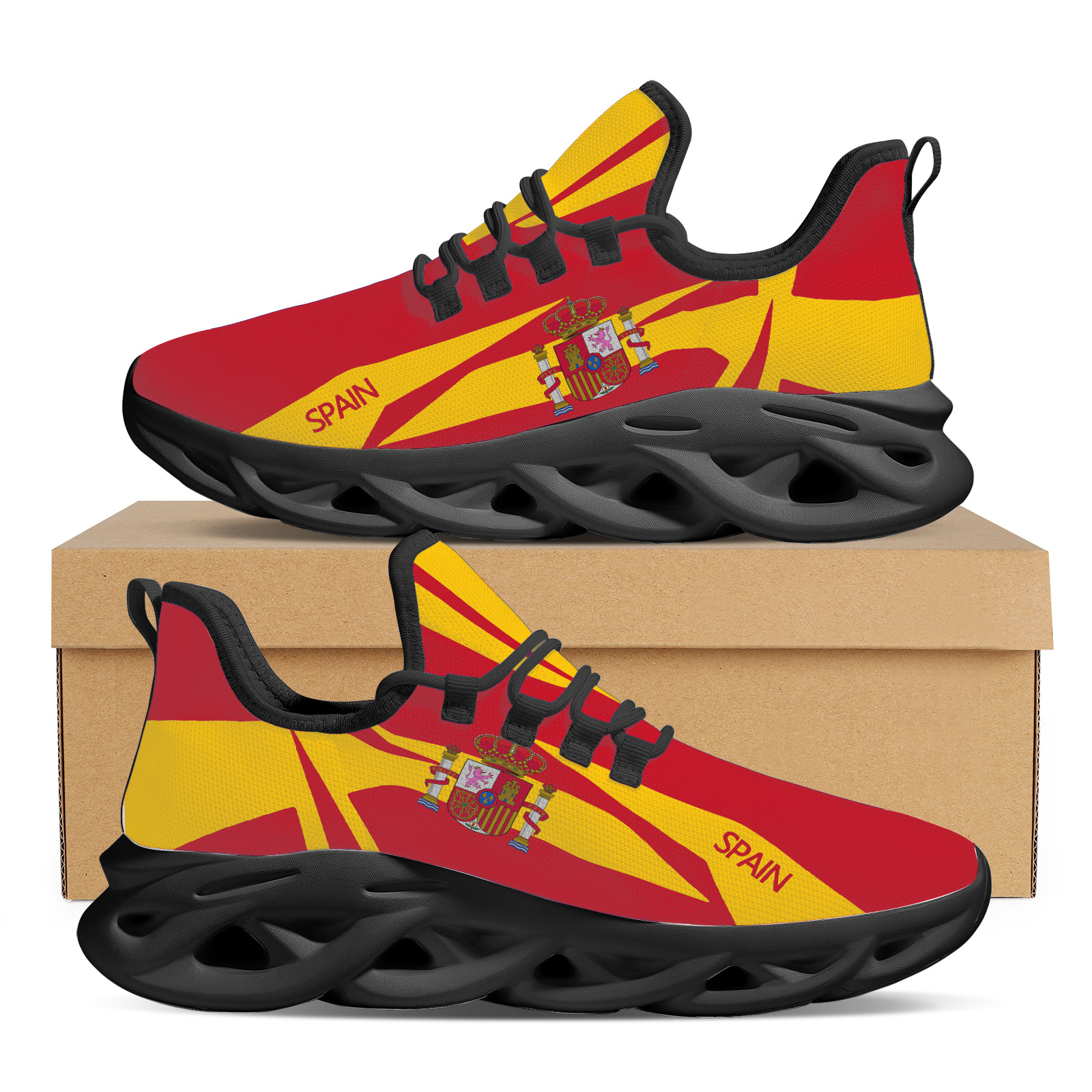 黑白底新款刀锋鞋 西班牙国徽血金国旗印花城堡和狮子设计轻便运