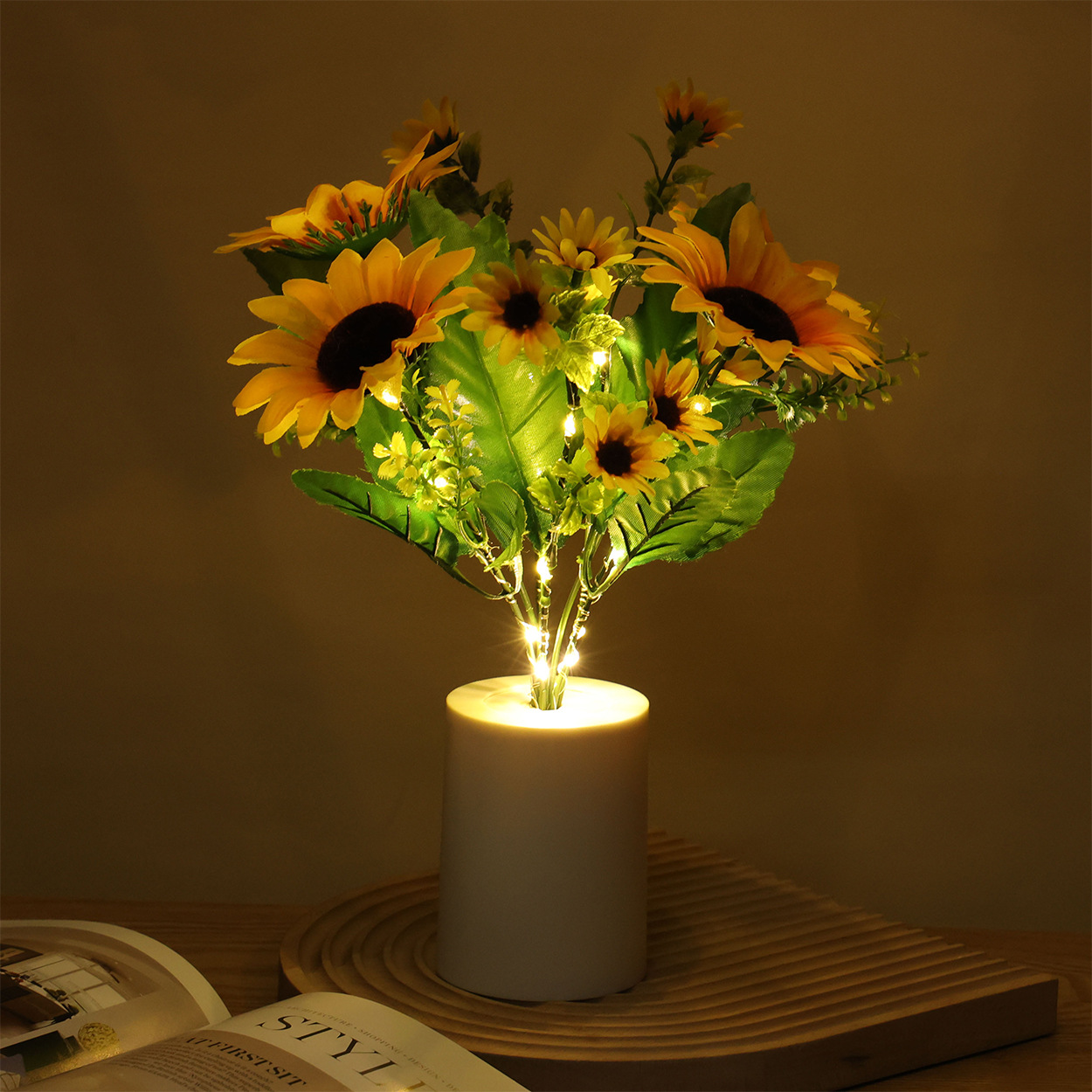 Led Small Night Lamp Rose Festival Ambience Light Sunflower Room Greenery and Fake Flowers Tulip Artificial Flower Decoration