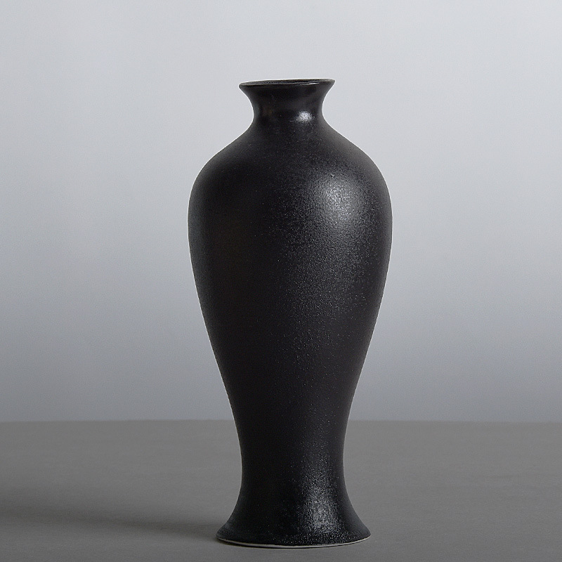 黑色陶瓷花瓶净瓶小花瓶复古摆件器干花粗陶创意客厅水培居家装饰