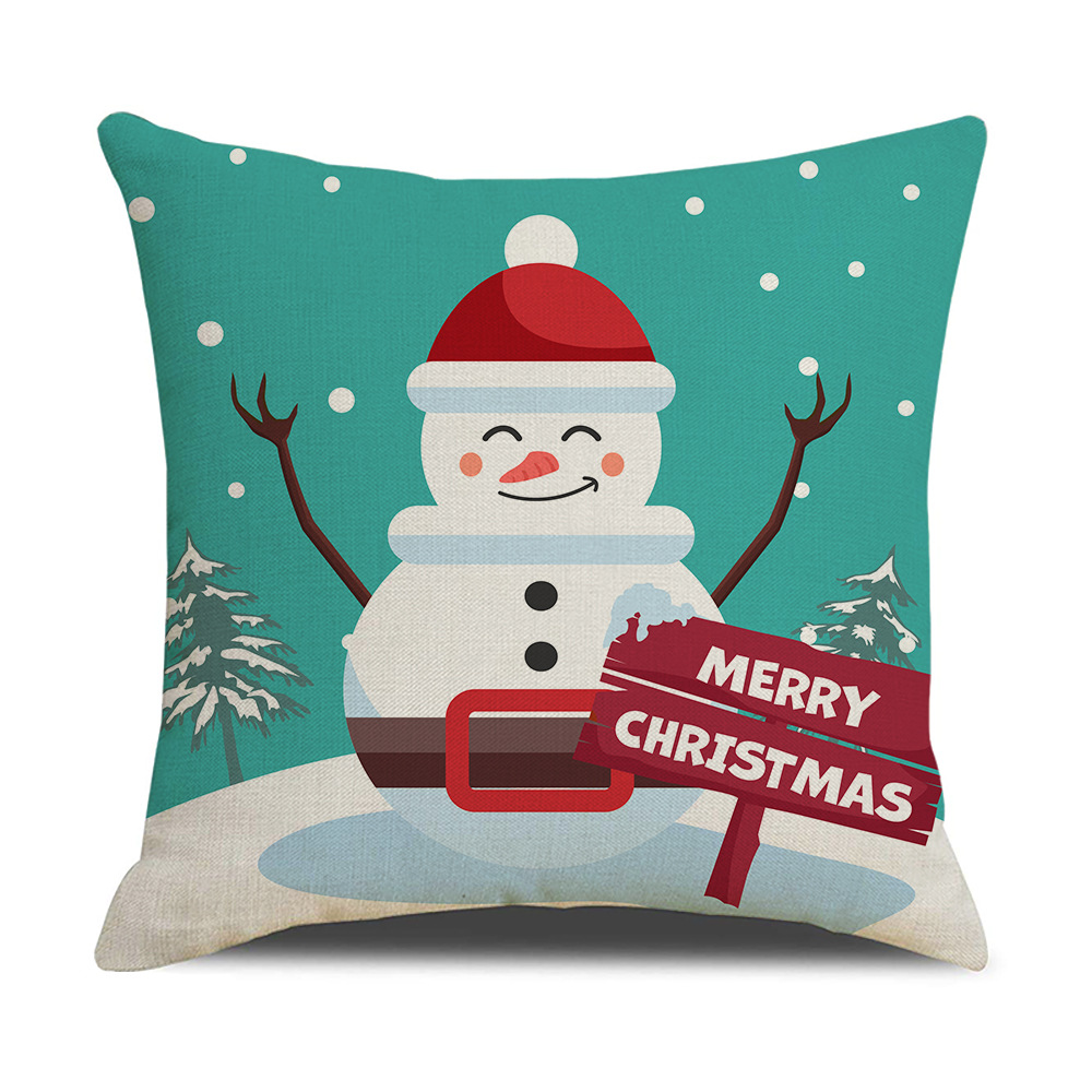 Christmas Pillow Cover Amazon Cross-Border Christmas Pillow Linen Cartoon Printed Holiday Home Bed Cushion Cover