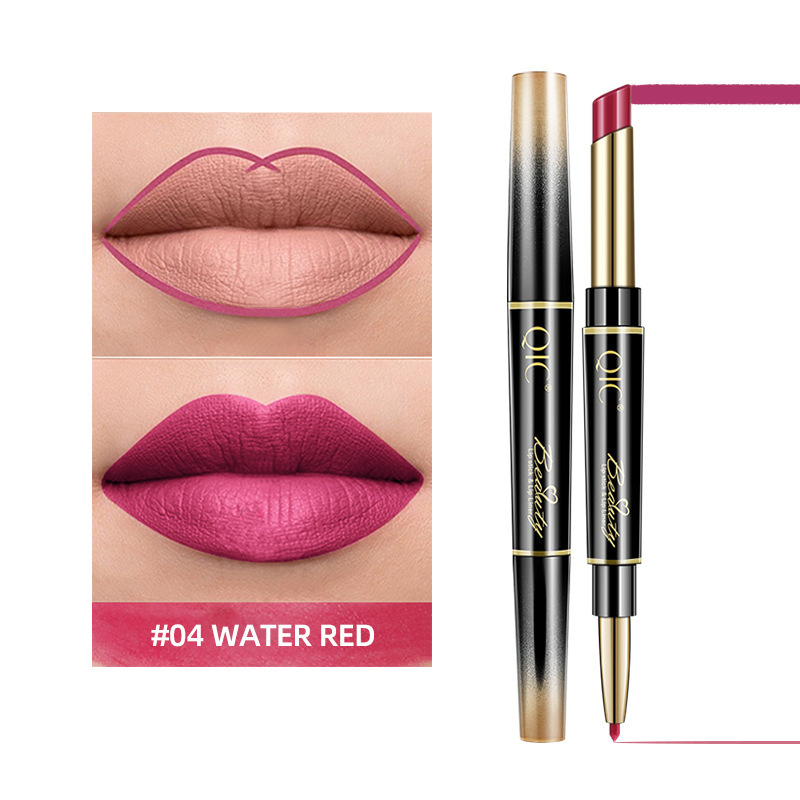 Cross-Border Cosmetics Qic Double-Headed Lipstick Lip Liner Matte Finish Waterproof Not Easy to Fade No Stain on Cup Lipstick