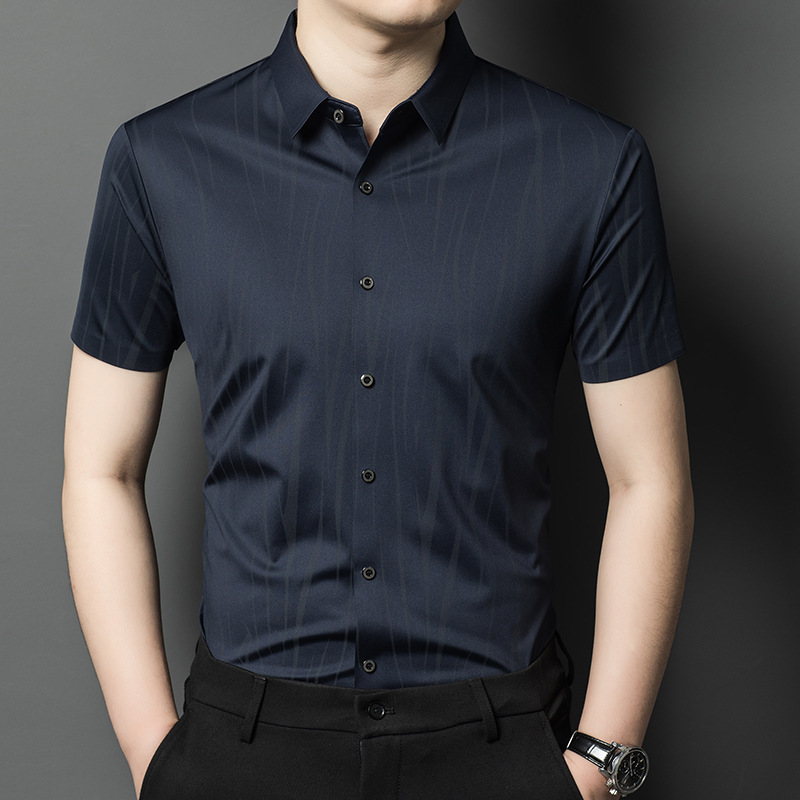 短袖男士衬衫2024夏季新款中青年时尚休闲冰丝无痕薄款polo衫衬衣