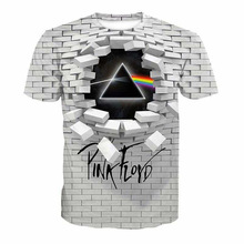 跨境电商 Pink Floyd白砖黑三角形彩虹图案3D印花短袖T恤半袖衣服