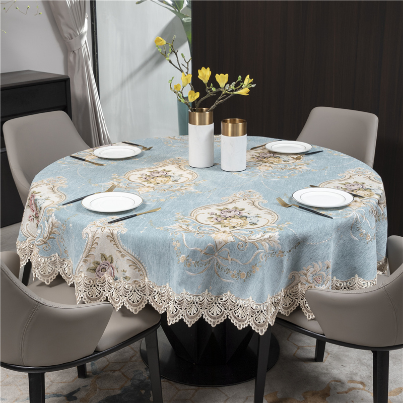 3igp欧式奢华田园家用圆形椭圆形布艺大圆桌餐桌布台布桌布饭店酒