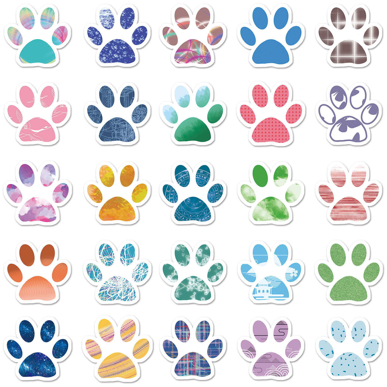 50张手绘狗狗脚印原创不侵权贴画创意可爱卡通diy水杯笔记本贴纸