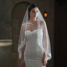 欧美新娘头纱 女式白色单层蕾丝花边结婚拍照头饰